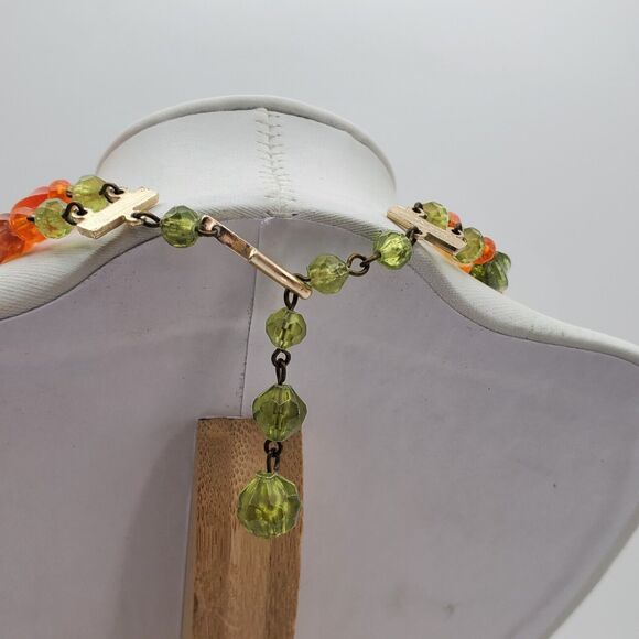 Vintage West Germany Acrylic Bead Necklace Earrings Set Orange Green Retro 1960s - Picture 7 of 10